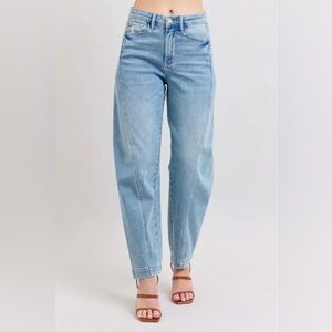 Judy Blue High Waist Side Panel Barrel Leg Denim Jeans 88959